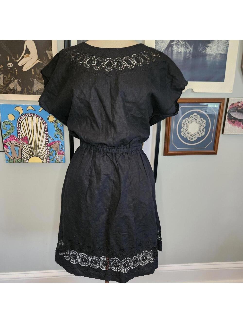 Linen Blend Eyelet Embroidered Lace Dress JCREW 8 corporate goth